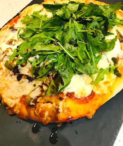 Artichoke, Pesto and Burrata Pizza with Lemony Arugula