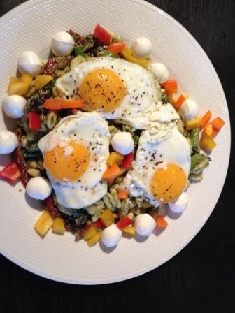 Pesto Pasta with Sun Dried Tomatoes and Roasted Asparagus
