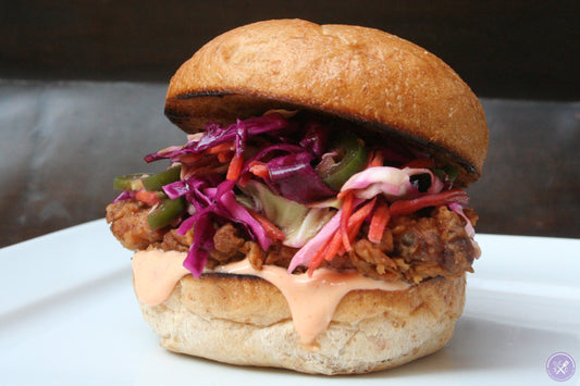 Fried Chicken Sandwich with Chipotle Mango Coleslaw