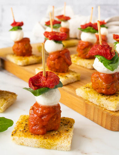 Margherita Pizza Meatball Skewers