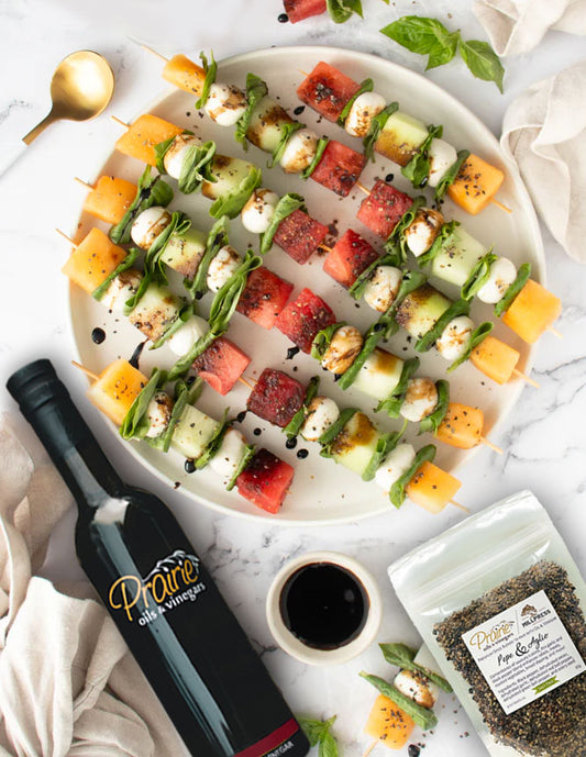 Mozzarella & Melon Skewers with Fig Balsamic