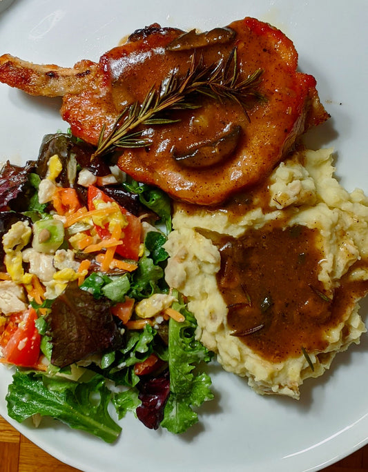 Mushroom Pork Chops with Cranberry Sherry Sauce