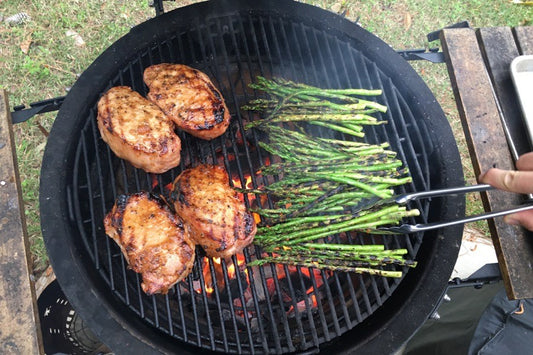 Grilled Pork Chops and Asparagus with Lemon-Truffle Vinaigrette