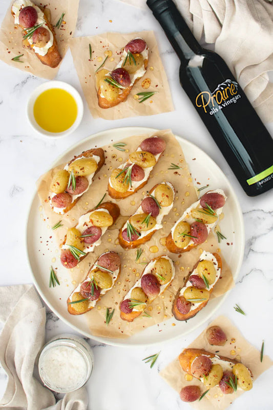 Rosemary Roasted Grapes & Goat Cheese Crostini