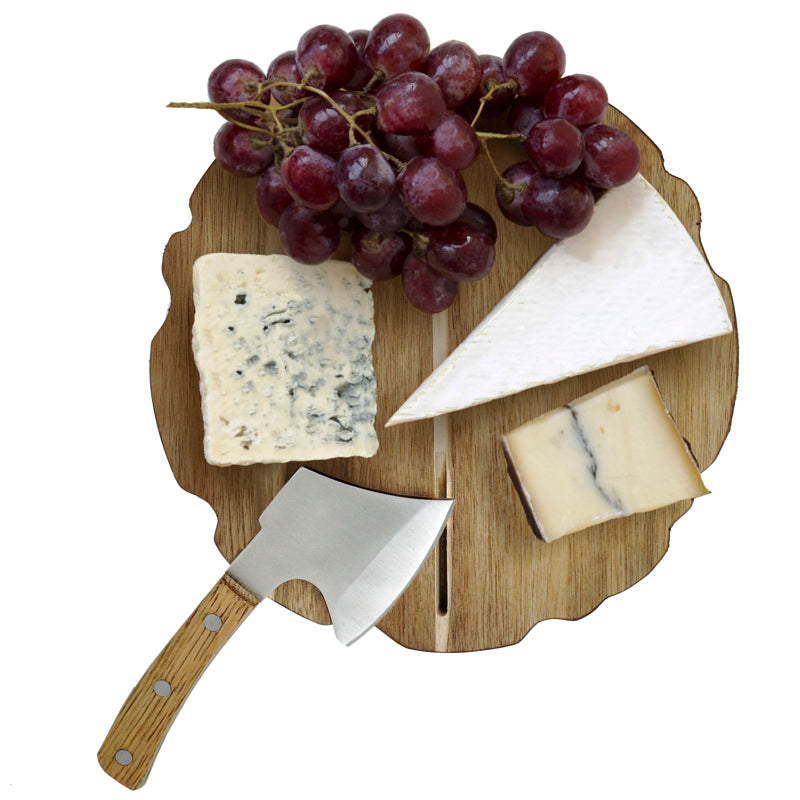 Natural Living Acacia Cheese Board and Axe Set