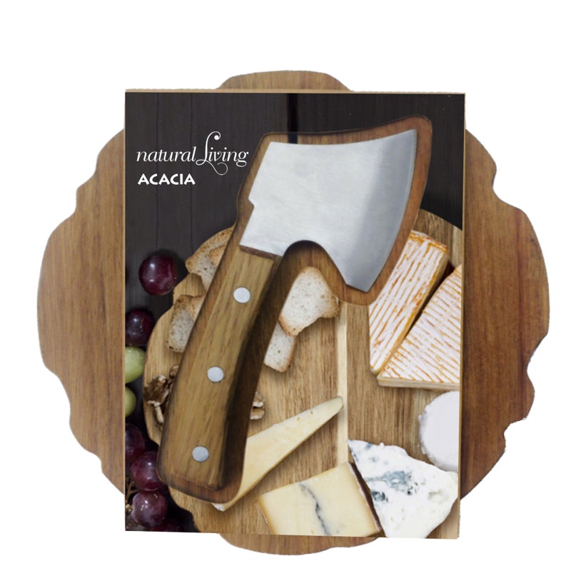 Natural Living Acacia Cheese Board and Axe Set