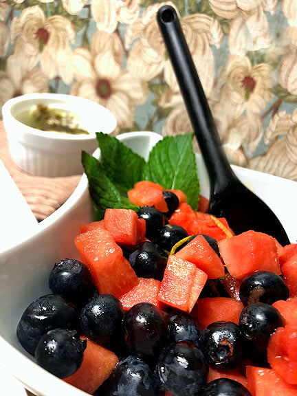 Fruit Salad with Strawberry Basil Dressing