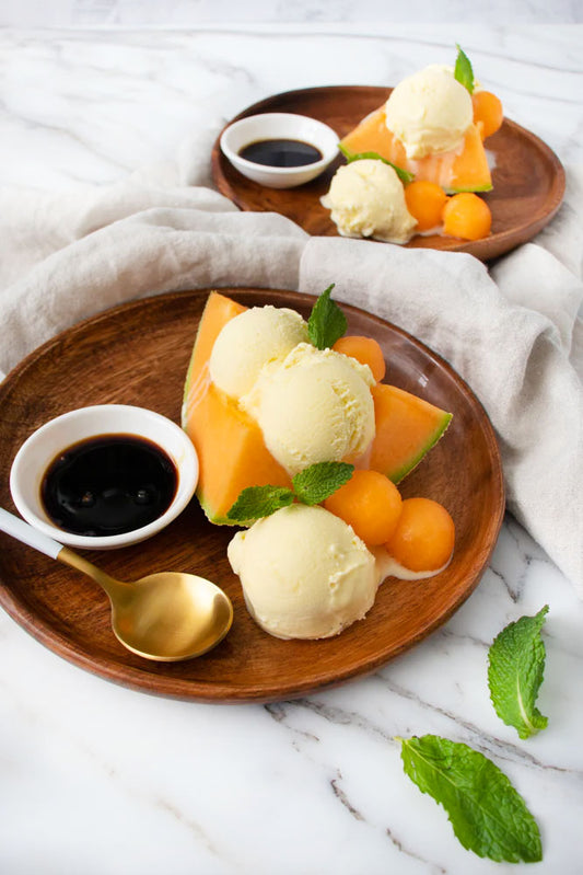 Sweet Butter Olive Oil Ice Cream with Melon & Balsamic
