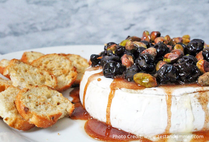 Baked Brie with Balsamic Cherries, Pistachios & Cinnamon Balsamic