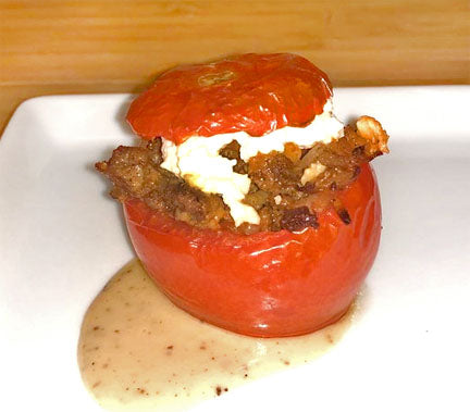 Braised Stuffed Peppers and Tomatoes