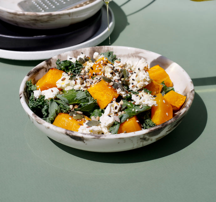 Farro Salad with Roasted Squash, Spinach, and Goat Cheese