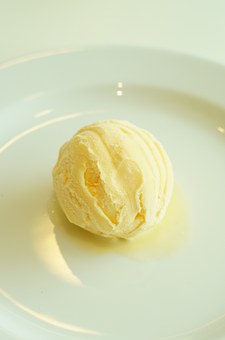 Lemon Olive Oil Ice Cream with Salted Marcona Almond Brittle