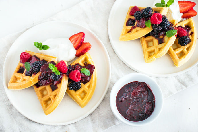 Olive Oil Waffles with Balsamic Berry Compote