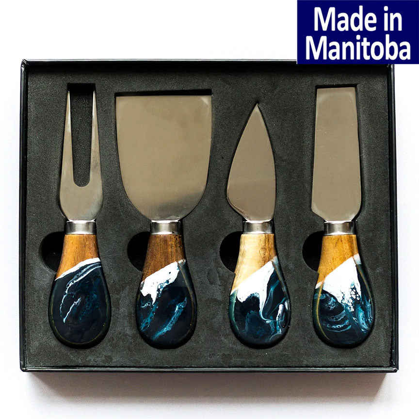 Lynn & Liana Serveware - Resin Coated Cheese Knife Set Navy White Metallic Accessories